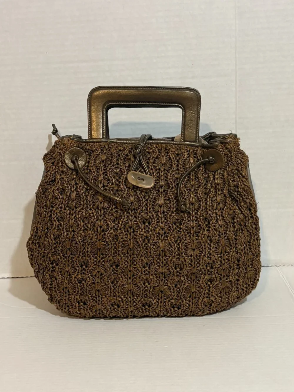 Carlos Falchi Bronze Knit Satchel Purse All Season LIKE NEW
